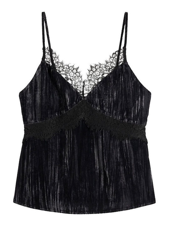 Women's Blouse Velvet Sleeveless Evening Black