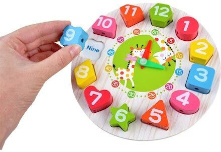 Jucărie educativă Flippy tip Montessori model girafă ceas din lemn + 36 luni 12 piese 17 cm multicolor
