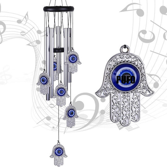 Silver Metal Wind Chime Sound Tubes Home Garden Hand Fatima Design