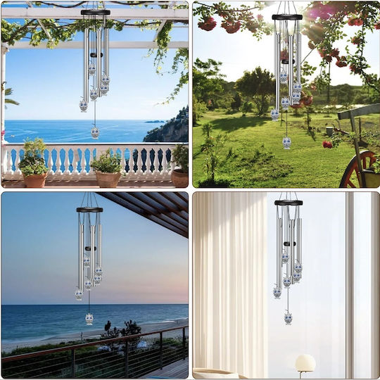 Clopot de Vânt 5 Tuburi de Metal Argintiu Sunet pentru Casă Grădină Model Feng Shui Bufnițe