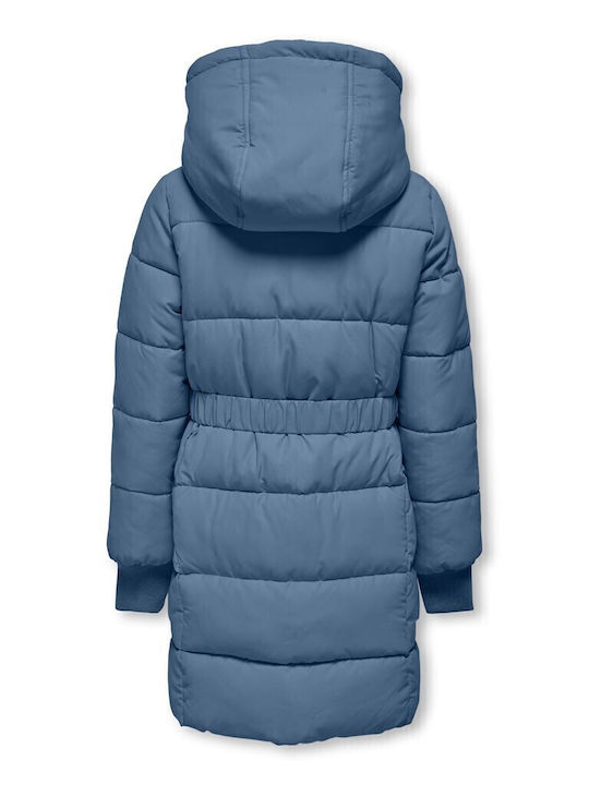 Kids' Quilted Jacket Long with Hood Blue