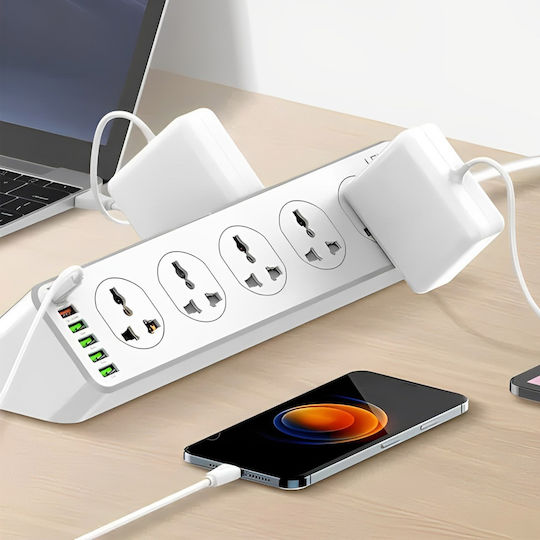 Πολύπριζο 10 Θέσεων με 5 USB-A, USB-C, Διακόπτη και Καλώδιο 2m Αγγλίας (Type G)