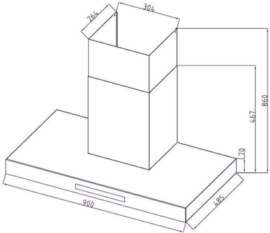 Davoline Raven Pro Απορροφητήρας Καμινάδα 90cm Μαύρος