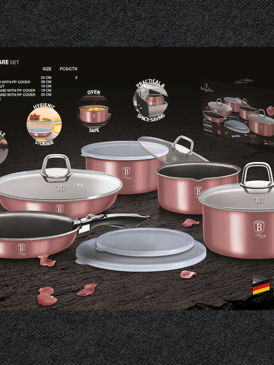 Berlinger Haus i-Rose Collection Cookware Set of Aluminum with Stone Coating Pink 12pcs