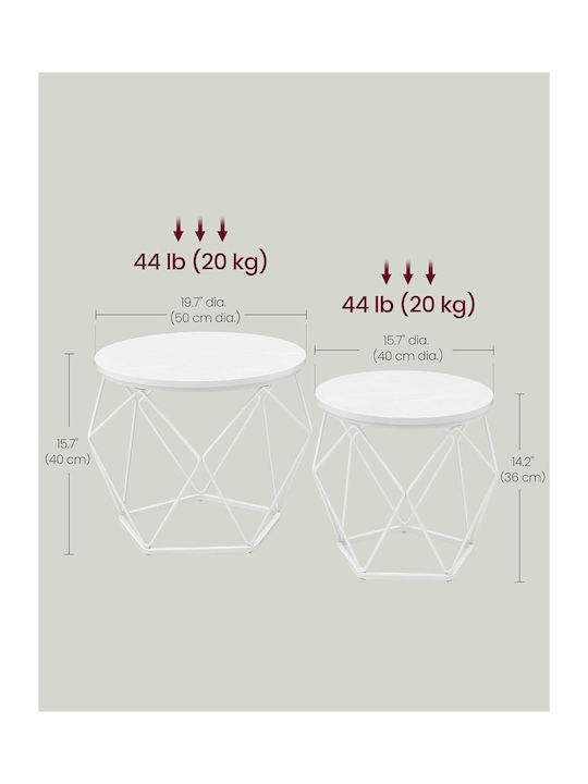 Rotund Măsuță auxiliară Metalica Alb 2buc L50xW50xH40cm.