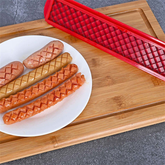 Feliator manual pentru hot dog Flippy, tăietor manual pentru cârnați hot dog, potrivit pentru grătar, 29,5 x 6,5 cm, din oțel inoxidabil ABS, roșu