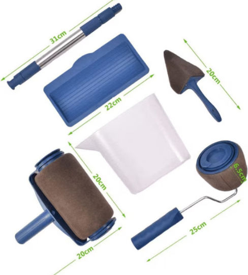 Stencil Set Filling Reservoir Container Roller Narrow Areas Corner Brush Extendable Arm Blue