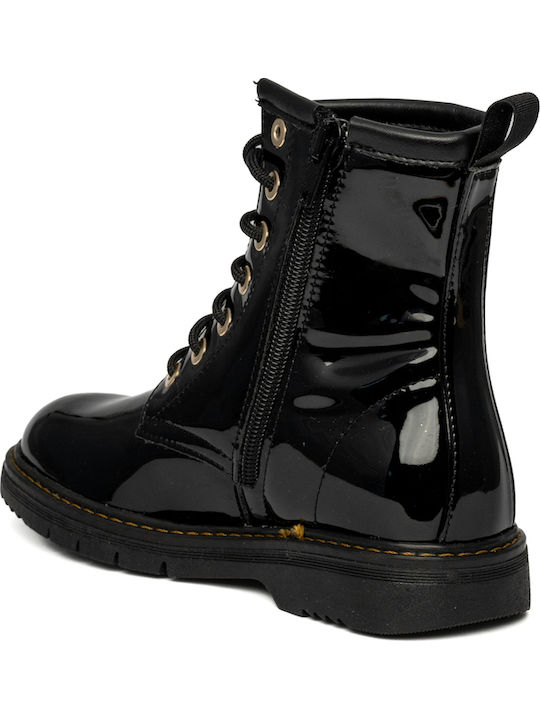 Kids Boots from Patent Leather with Laces Black