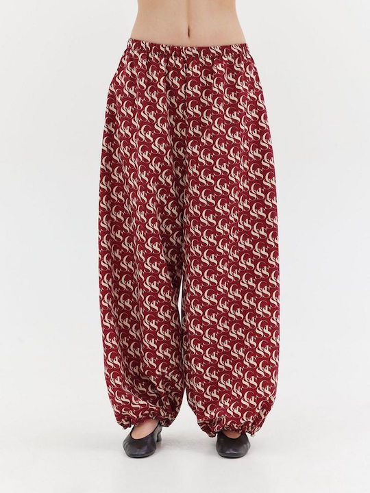 SunsetGo! Women's Fabric Trousers with Elastic Burgundy