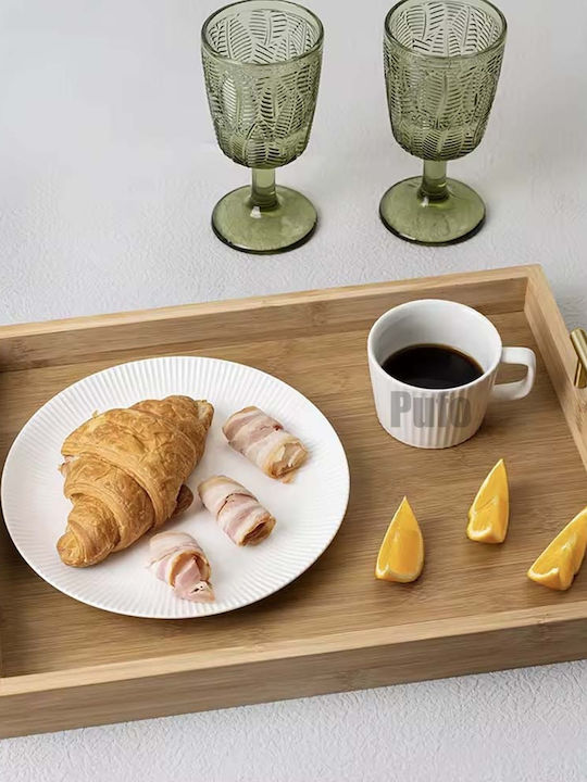 Elegant Bamboo Wood Serving Tray with Metal Handles 38 x 26 cm