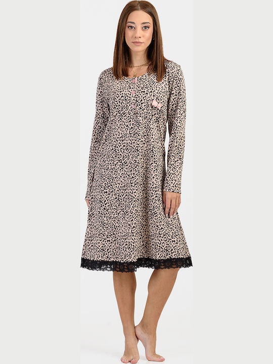 Cherry Winter Damen Nachthemd Leopard