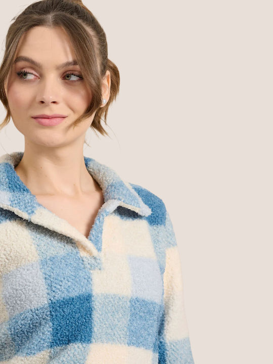 Jeannette Lingerie Χειμερινό Γυναικείο Σετ Πιτζάμας Fleece Σιελ