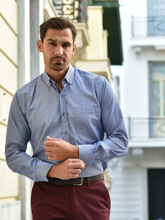Long-sleeved Cotton Shirt Striped Blue