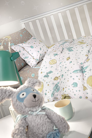 Guy Laroche Set Baby Crib Cotton Sheets Meteor Sky Ecru 115x170cm 3 Pieces