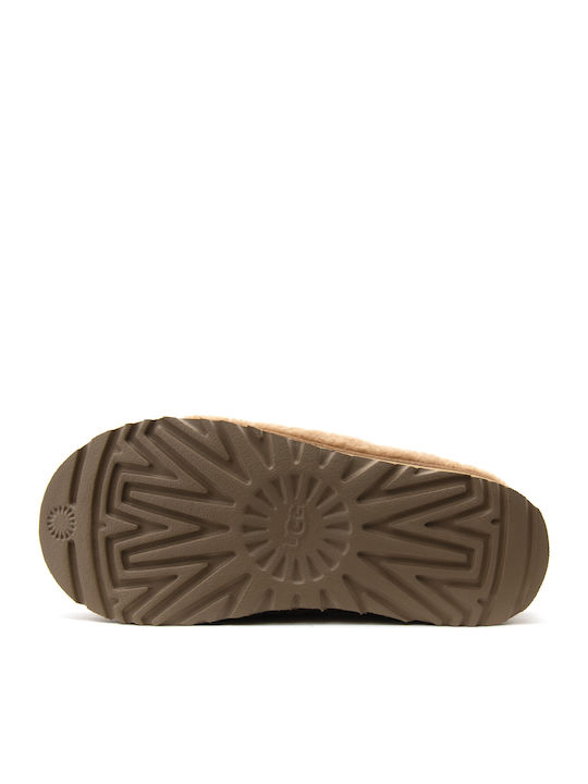 Tasman Maxi Curly Leather Winter Women's Slippers Brown