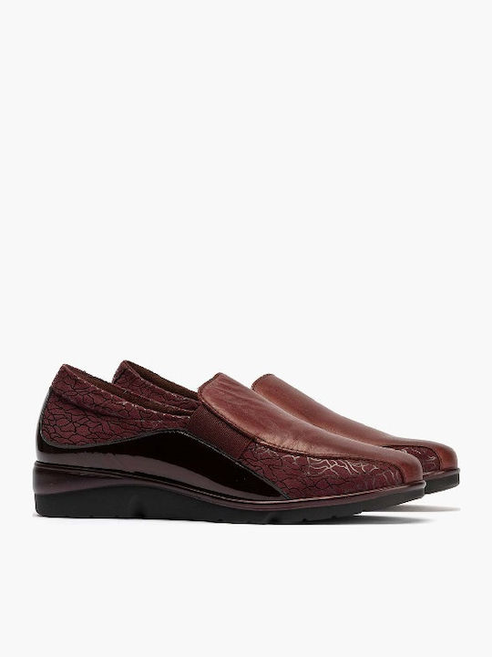 Leather Women's Moccasins in Burgundy Color