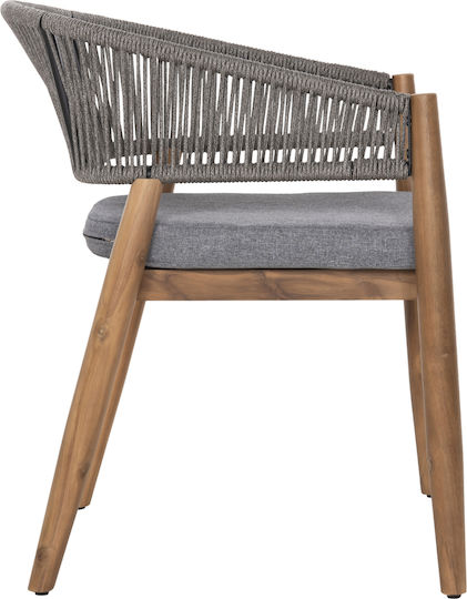 Outdoor-Sessel Hölzernes Navan Natural - Grey mit Kissen 4Stück 59x58x76εκ.