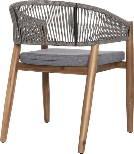 Outdoor-Sessel Hölzernes Navan Natural - Grey mit Kissen 4Stück 59x58x76εκ.