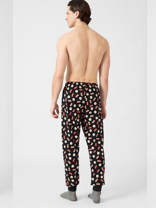 Minerva Men's Winter Cotton Pajama Pants Black, Chili Bacon