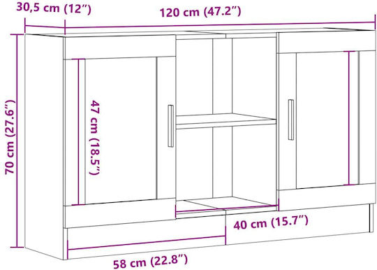 Мебели за съхранение от дърво & стъкло Кафяв дъб 120x30.5x70см