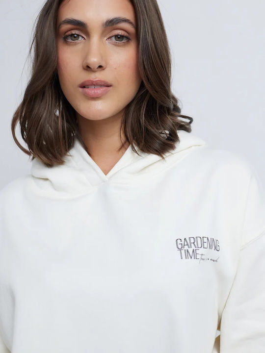 Μακρύ Γυναικείο Φούτερ με Κουκούλα Off White