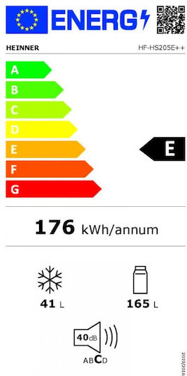 Heinner Ψυγείο Δίπορτο 206lt Υ143.4xΠ55xΒ54.2εκ. Λευκό HF-HS205E++