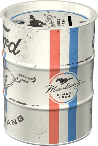 Nostalgic Money Box Oil Barrel Ford Mustang Horse & Stripes Logo
