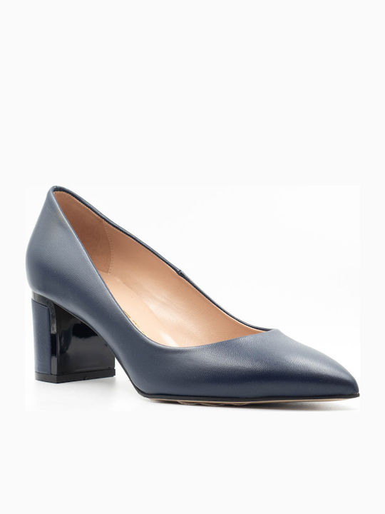 Mourtzi Leather Pointed Toe Navy Blue Medium Heels