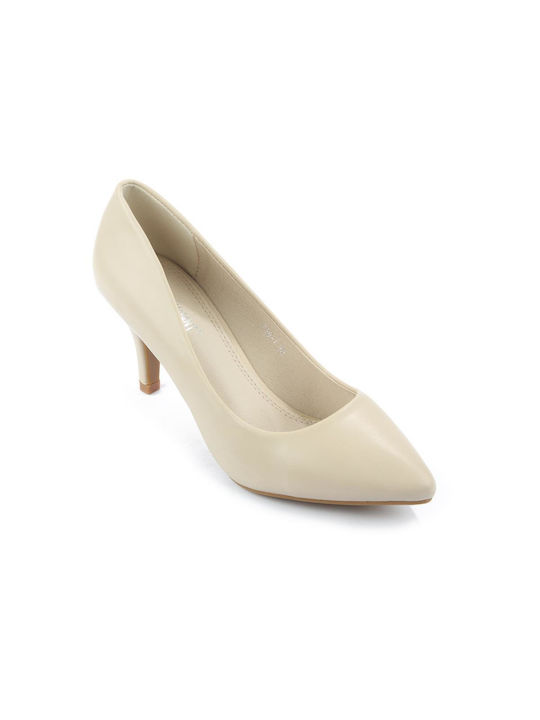 Fshoes Synthetic Leather Pointed Toe Beige Medium Heels