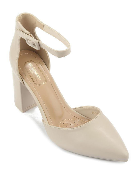 Fshoes Synthetic Leather Pointed Toe Beige High Heels