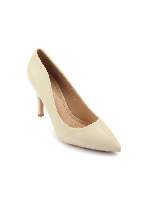 Fshoes Patent Leather Pointed Toe Stiletto Beige High Heels