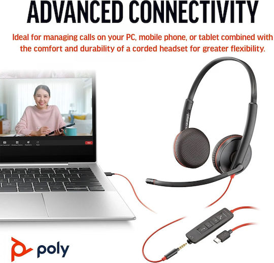 Poly Blackwire 3225 Bulk On Ear Multimedia Headphone with Microphone 3.5mm Jack / USB-A / USB-C