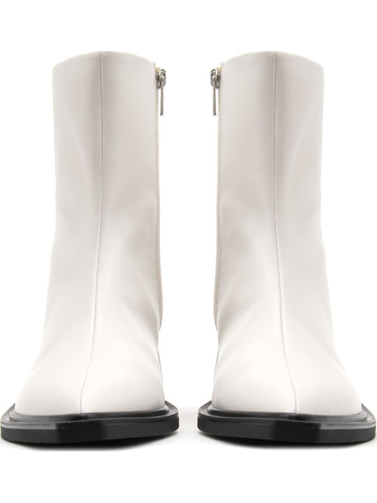 Vivian Leather Women's White Ankle Boots