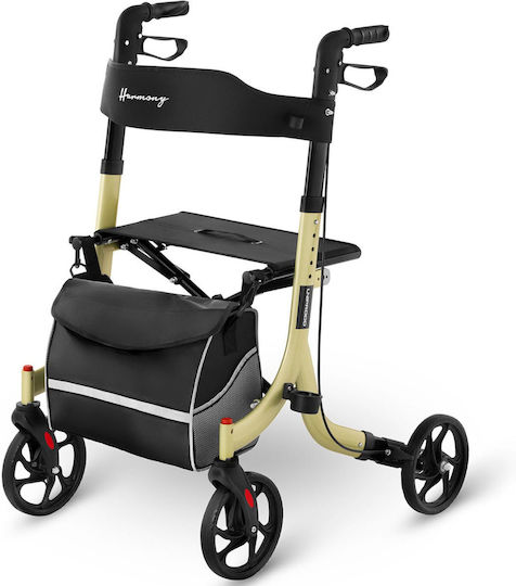 Gold Senioren-Rollator mit Sitz und Einkaufstasche, belastbar bis 136 kg