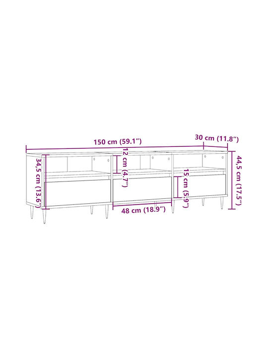 Brown TV Stand L150xD30xH44.5cm