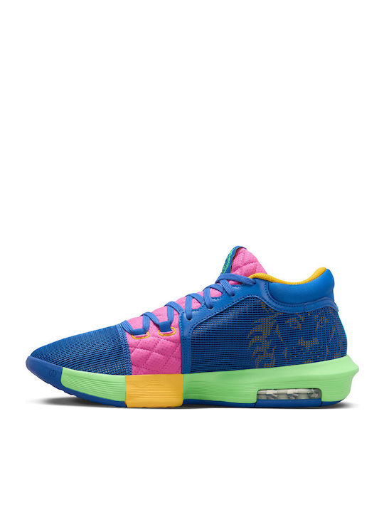 LeBron Witness 8 High Basketball Shoes Multicolour Baltic Blue Playful Pink