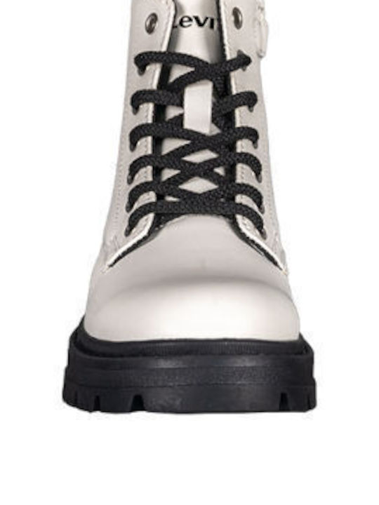 Levi's Pasadena Kids PU Leather Military Boots with Zipper White