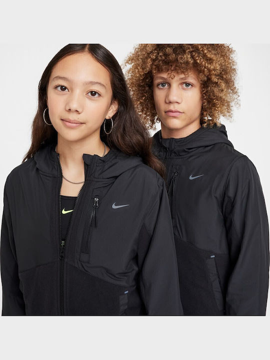 Αθλητική Παιδική Ζακέτα Fleece με Κουκούλα Μαύρο Sportswear