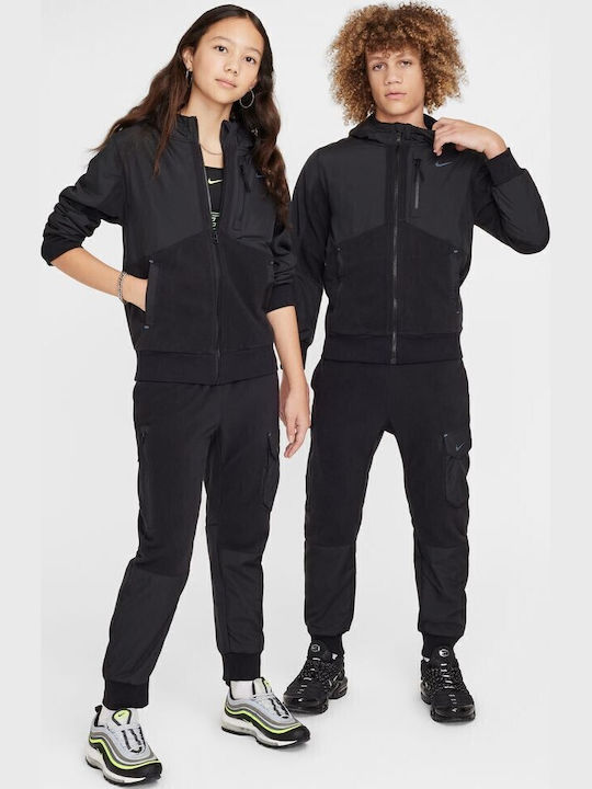 Αθλητική Παιδική Ζακέτα Fleece με Κουκούλα Μαύρο Sportswear