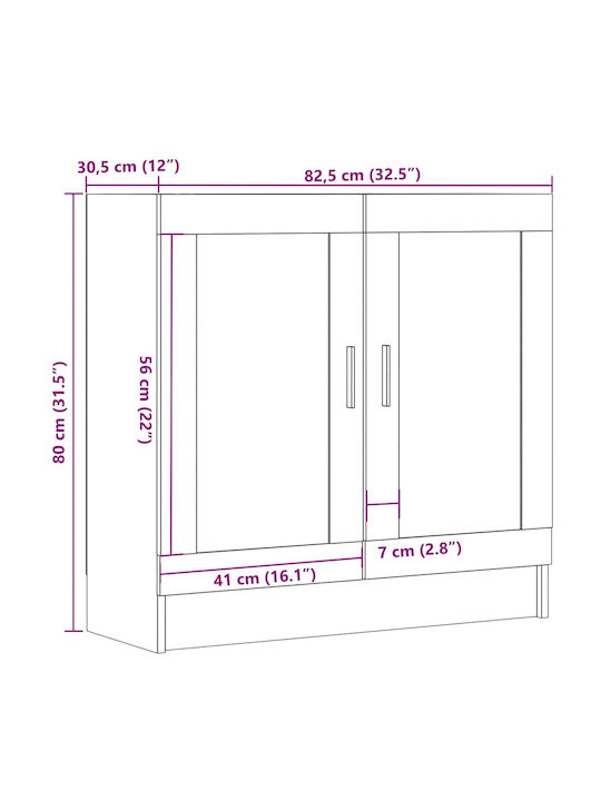Wall Living Room Display Cabinet made of Particleboard with Glass Coffee 82.5x30.5x80cm