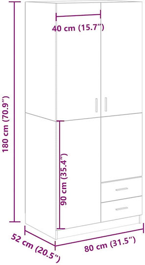 Ușă dublă Dulap de Haine Old Wood 80x52x180cm