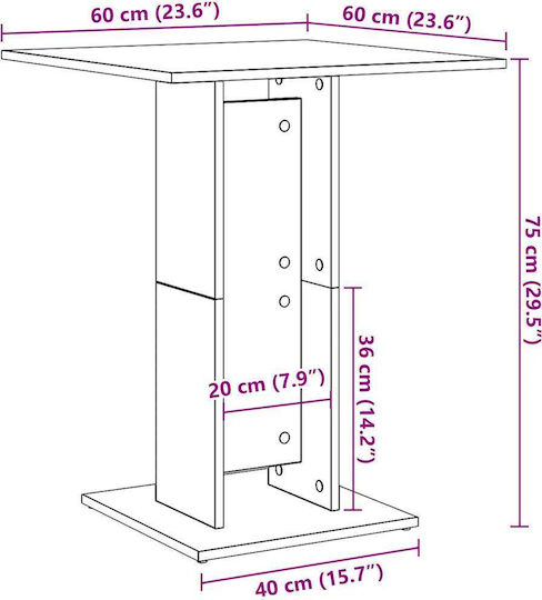 Bistro Квадратна Масa За Трапезария Дървена Кафява 60x60x75см