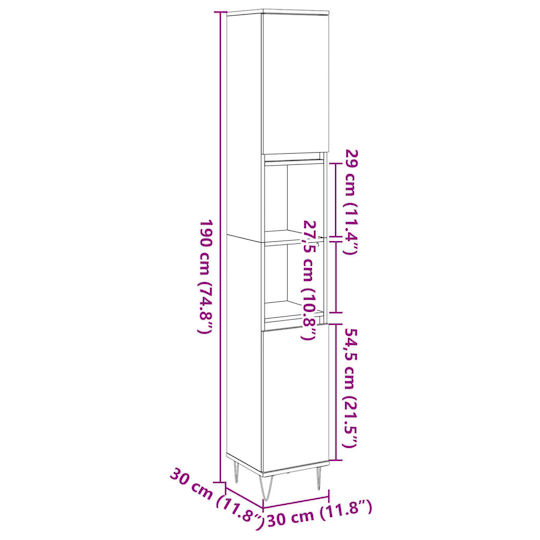 vidaXL Badezimmersäule Boden H30xB30xH190cm Eiche