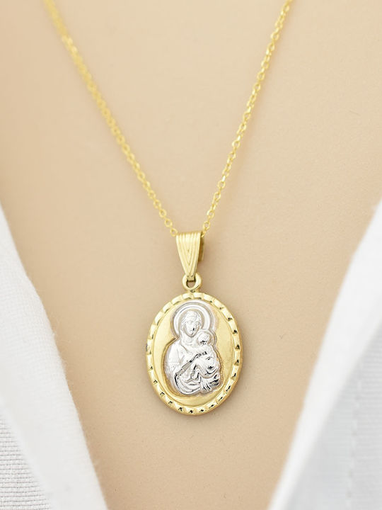 Goldjewels Κολιέ Διπλό Φυλαχτό Παναγία από Χρυσό 9Κ