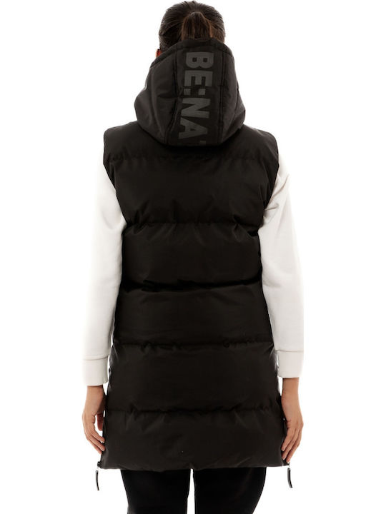 Lang Damen Ärmellos Puffer Jacke für Winter Schwarz