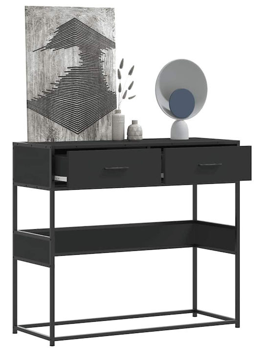 Console Table Wood & Metal Black Velvet-Black Metal L90xW35xH80cm