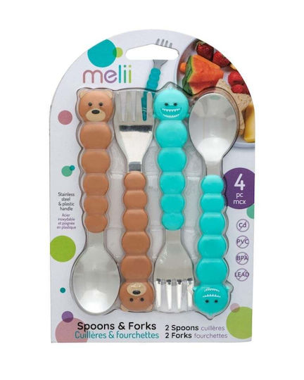 Melii Set pentru bebeluși cu Furculiță din Metal pentru 12+ luni Maro 4buc