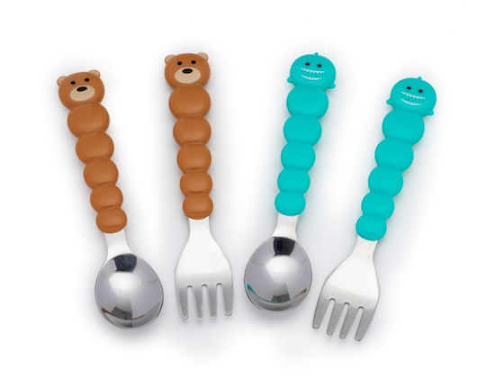 Melii Set pentru bebeluși cu Furculiță din Metal pentru 12+ luni Maro 4buc