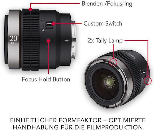 Samyang Full Frame Φωτογραφικός Φακός V-AF T 1,9/20 FE Σταθερός για Sony FE Mount Μαύρος
