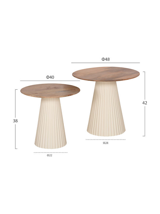 Round Side Table Foldy from Solid Wood Ecru 2pcs L48xW48xH43cm.